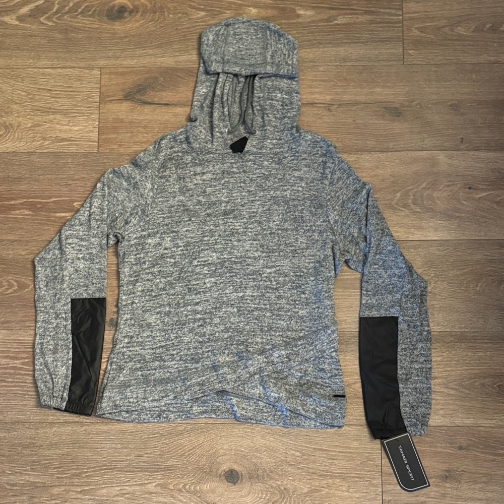 Tahari Sport Gray and Black Hooded Sweater